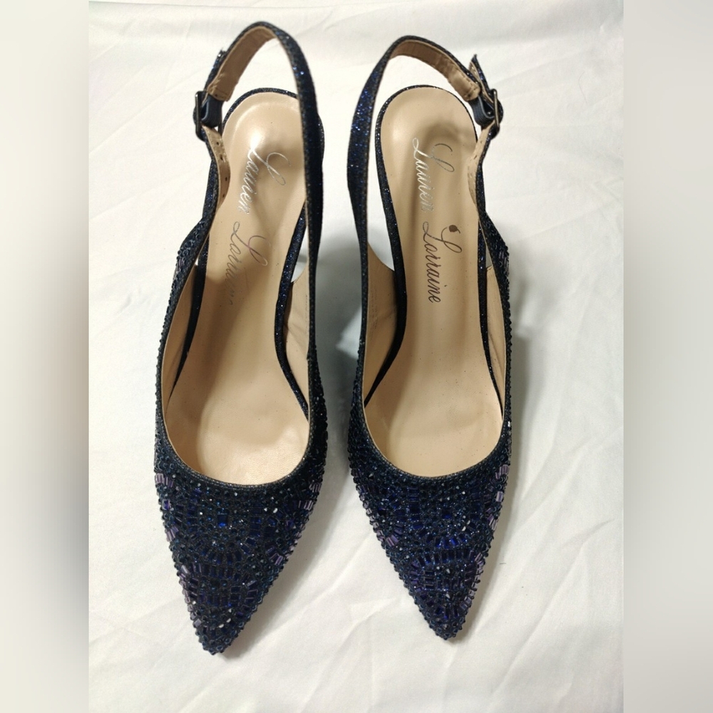 New In box Lauren Lorraine Rachel Evening Sparkling Navy Heels Size 5.5